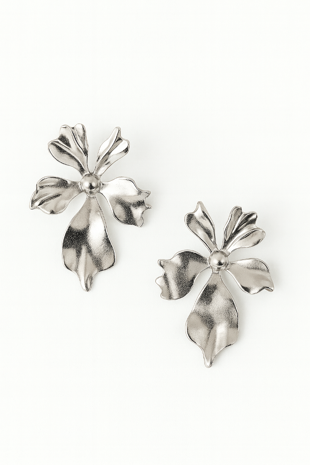 Sculpted Silver Orchid Statement Earrings