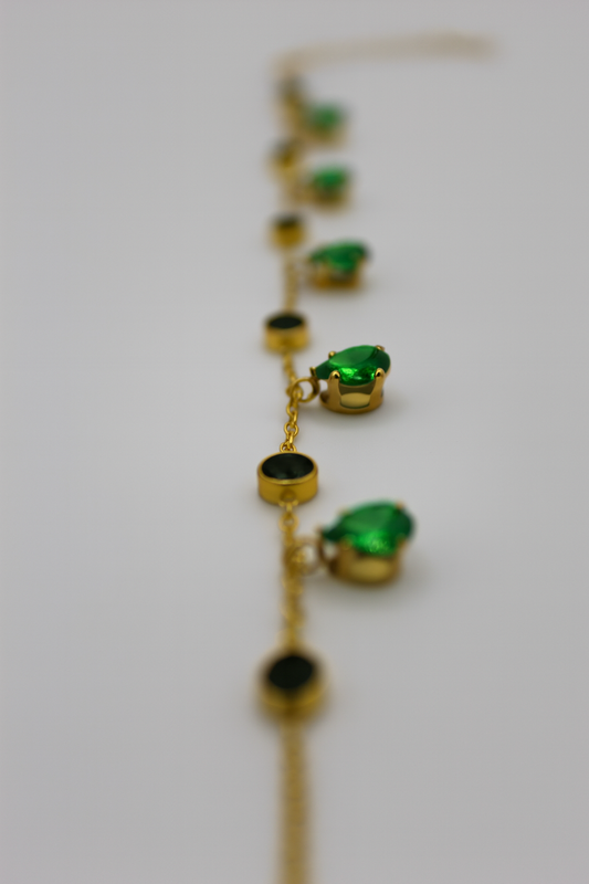 Elegant Gold-Plated Bracelet with Green Teardrop Charms