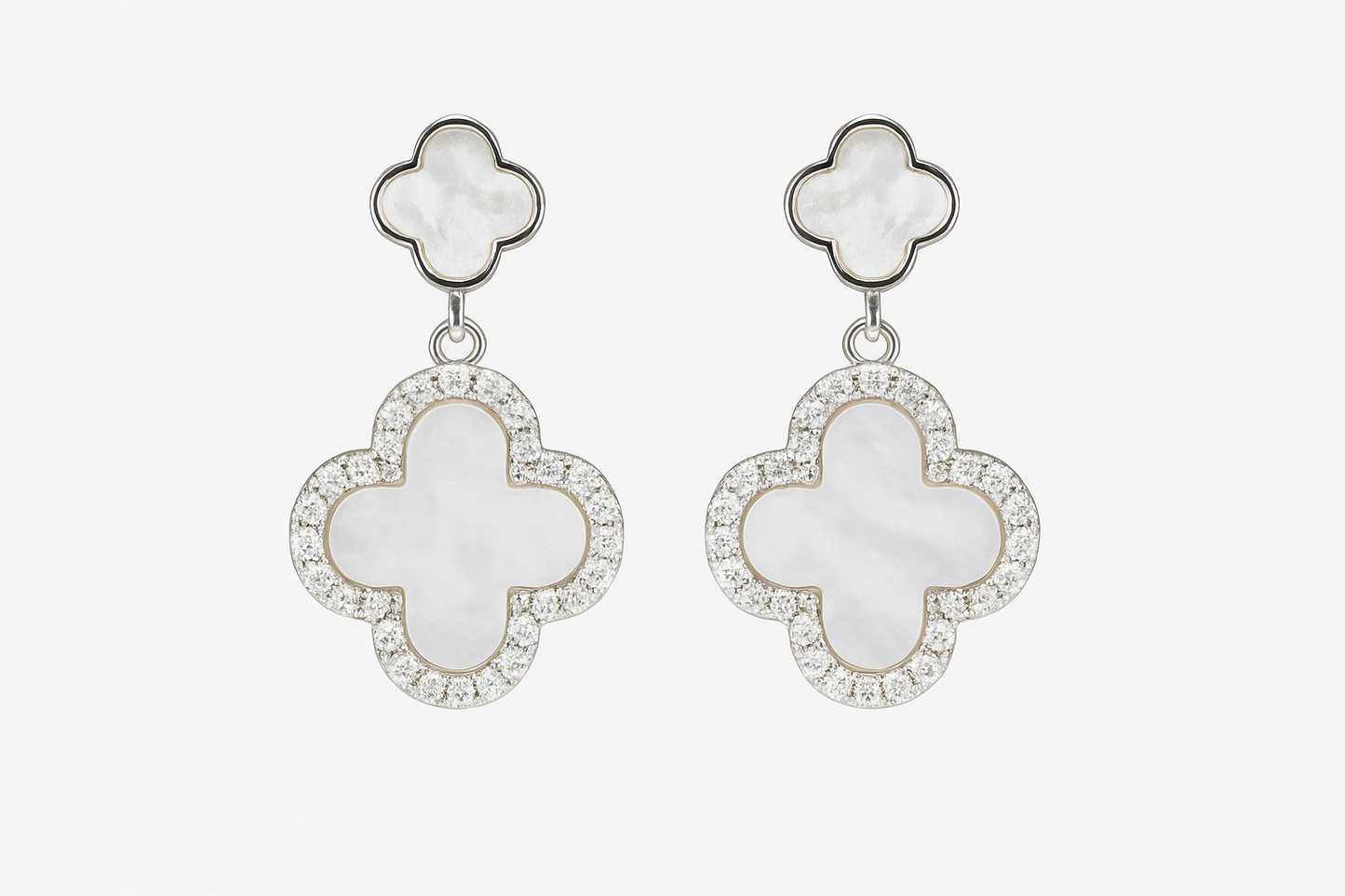 Elegant Clover Drop Earrings with Mother-of-Pearl & Crystal Accents