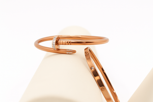 Elegant Rose Gold Nail & Screw Motif Diamond Bangle Set