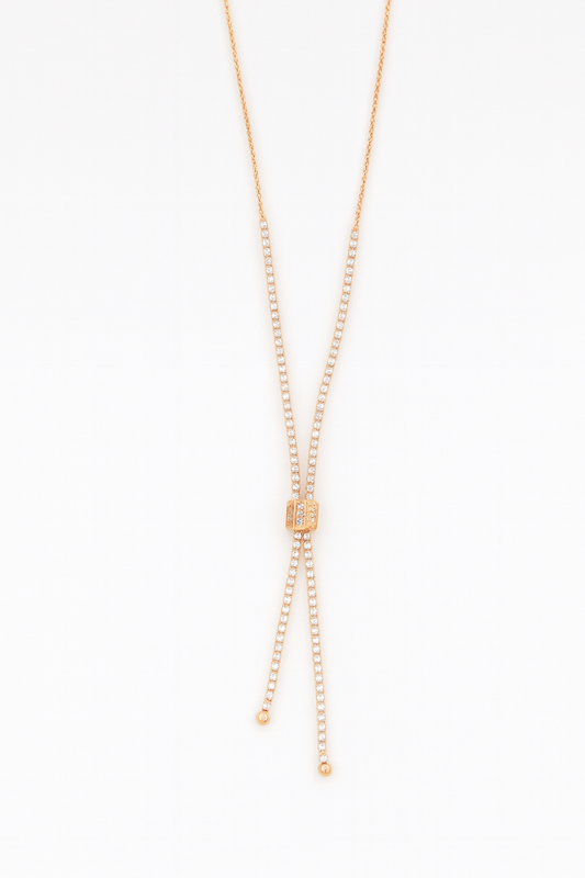 Elegant Rose Gold Adjustable Lariat Necklace with Sparkling Cubic Zirconia