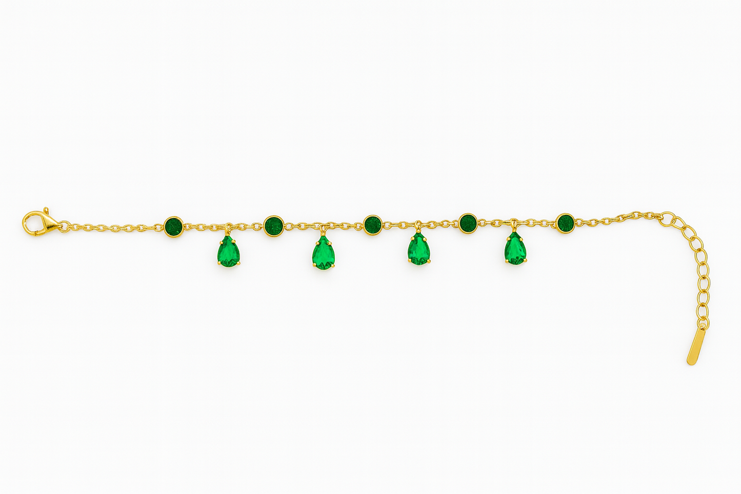 Elegant Gold-Plated Bracelet with Green Teardrop Charms