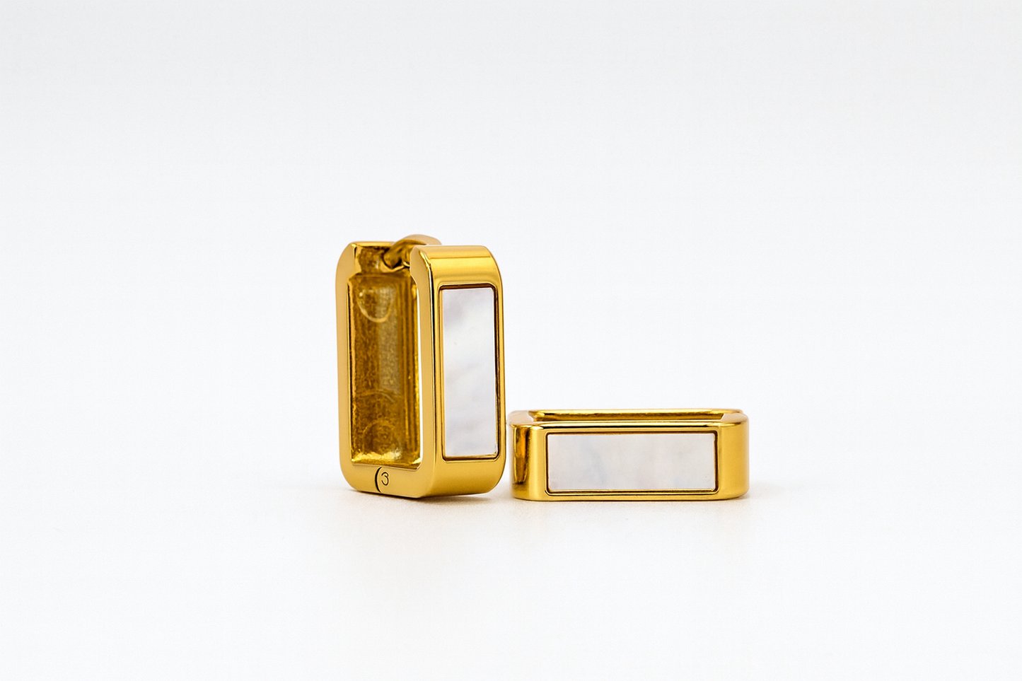 Elegant Gold Rectangular Hoop Earrings with Mother-of-Pearl Inlay