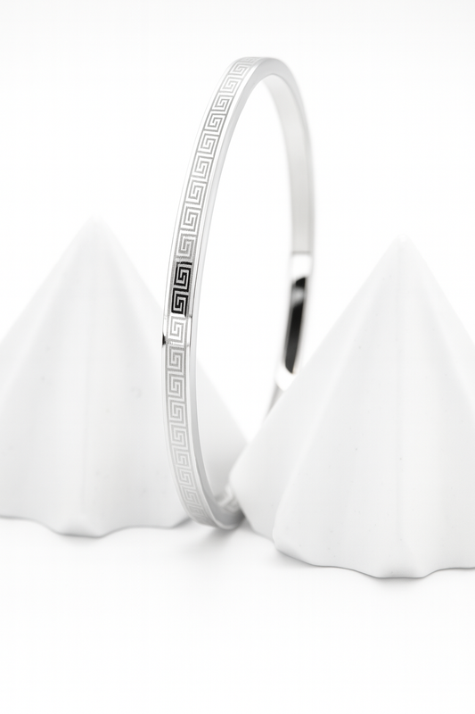 Classic Greek Key Silver Bangle