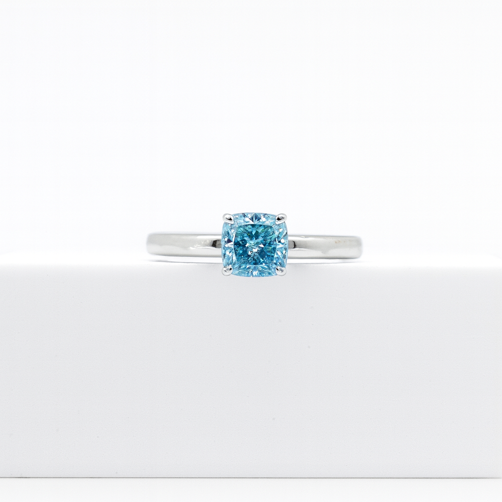 Fancy Vivid Blue Diamond Ring 14k White Gold (US Size 7)