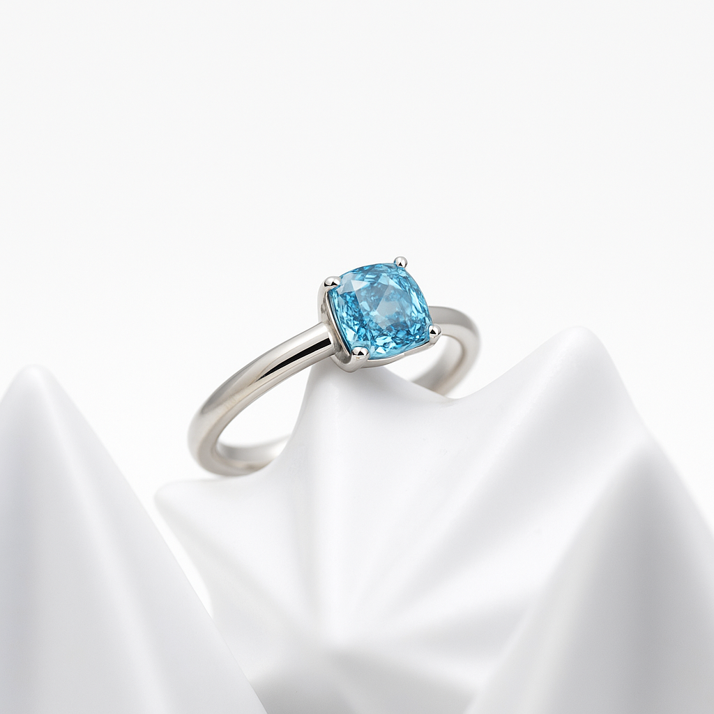 Fancy Vivid Blue Diamond Ring 14k White Gold (US Size 7)