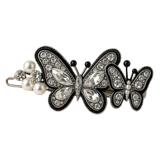 Crystal Butterfly Pearl Hair Clip – Glam Duo Design