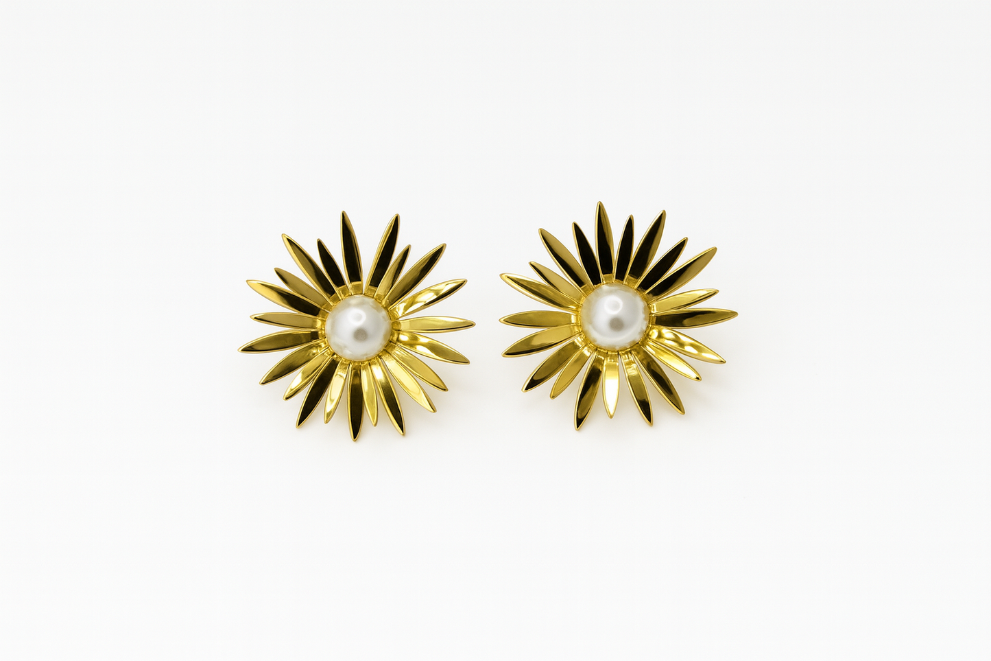 Golden Daisy Pearl Stud Earrings