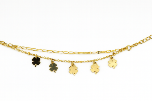 Gold Clover Charm Bracelet – Double Chain Lucky Design
