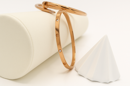 Elegant Rose Gold Nail & Screw Motif Diamond Bangle Set