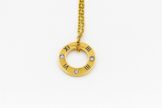 Elegant Gold Roman Numeral Circle Pendant Necklace
