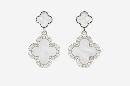 Elegant Clover Drop Earrings with Mother-of-Pearl & Crystal Accents