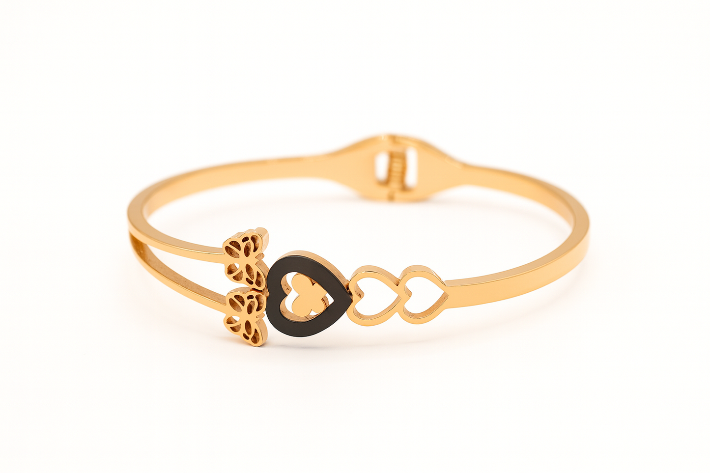 Rose Gold Heart & Butterfly Charm Bangle