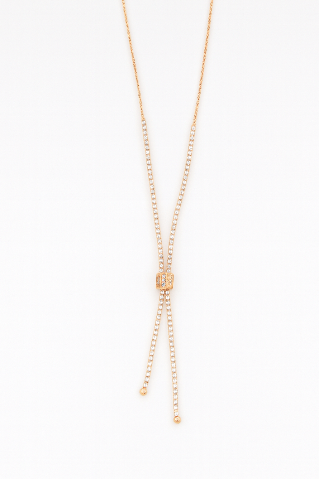 Elegant Rose Gold Adjustable Lariat Necklace with Sparkling Cubic Zirconia