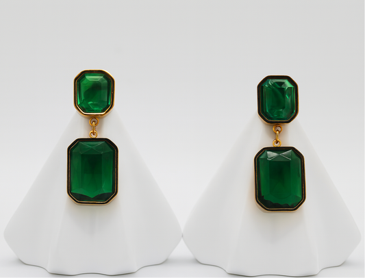 Emerald Green Crystal Drop Earrings – Gold-Tone Statement Jewelry