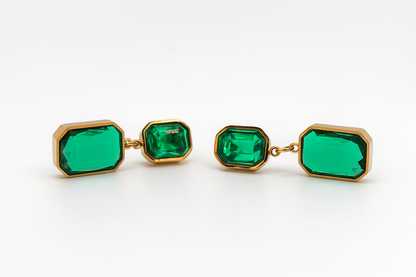 Emerald Green Crystal Drop Earrings – Gold-Tone Statement Jewelry