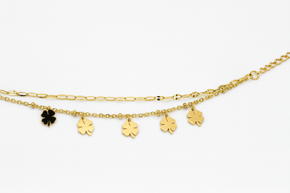 Gold Clover Charm Bracelet – Double Chain Lucky Design