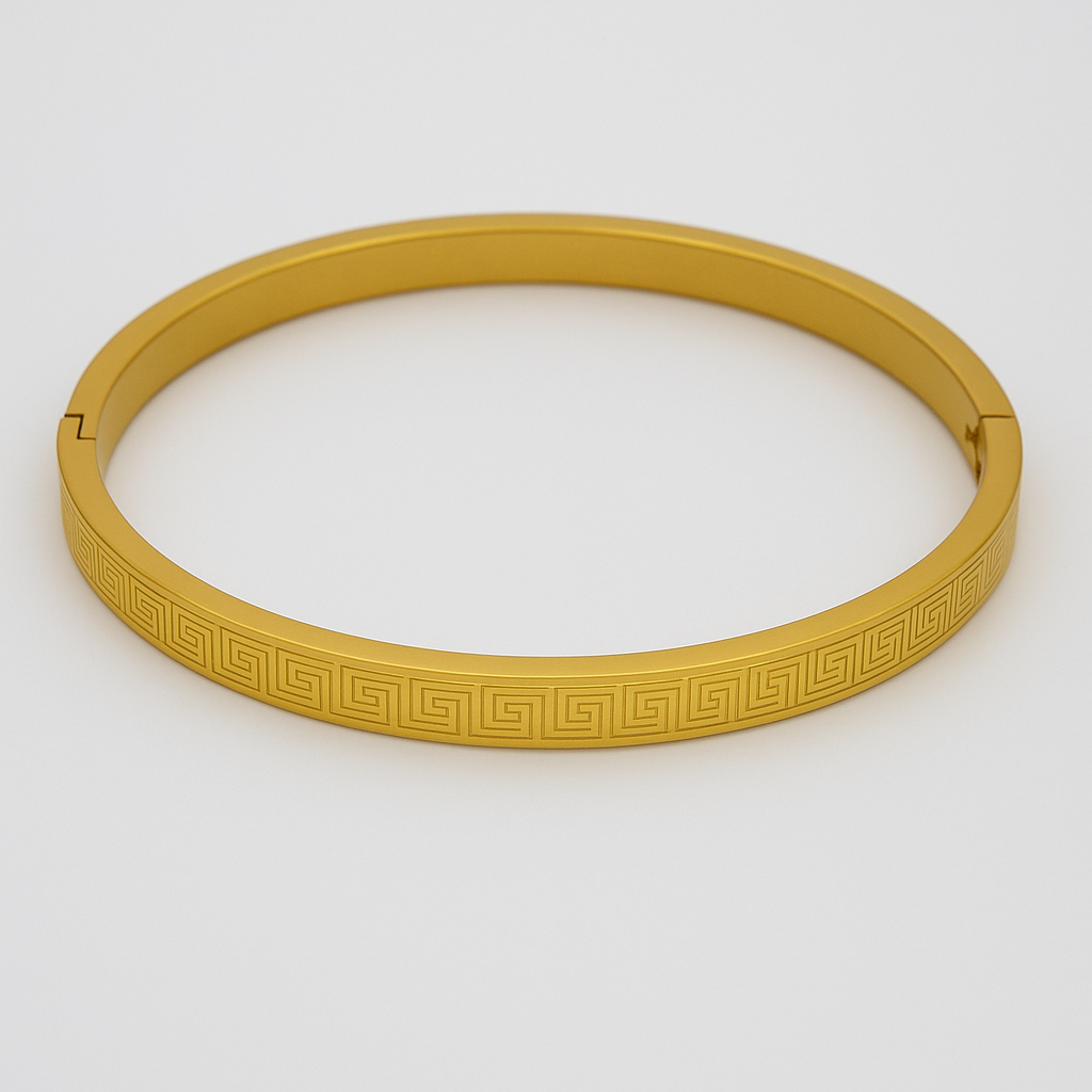 Classic Greek Key Gold Bangle