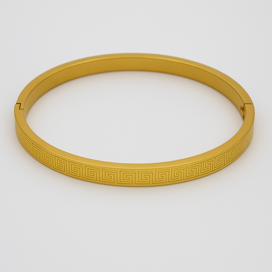 Classic Greek Key Gold Bangle