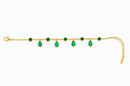 Elegant Gold-Plated Bracelet with Green Teardrop Charms