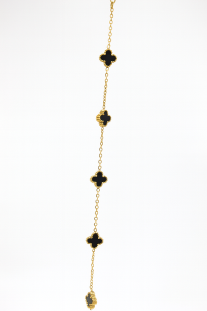 Elegant Gold Clover Bracelet with Black Onyx Charms