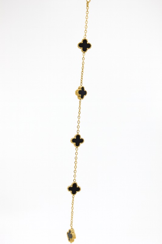 Elegant Gold Clover Bracelet with Black Onyx Charms