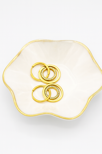 Golden Radiance Double Hoop Earrings with Crystal Accents