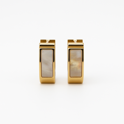 Elegant Gold Rectangular Hoop Earrings with Mother-of-Pearl Inlay