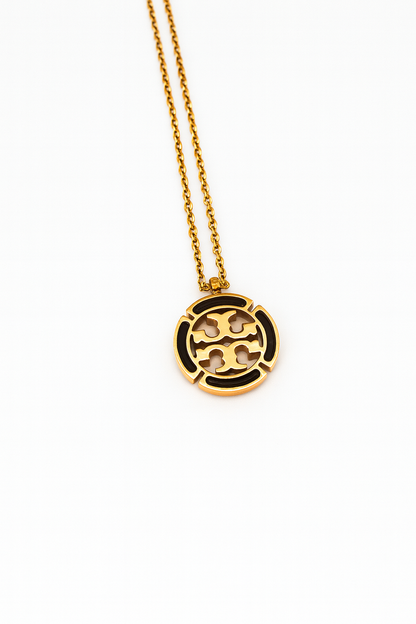 Elegant Gold-Tone Logo Stud Earrings & Necklace