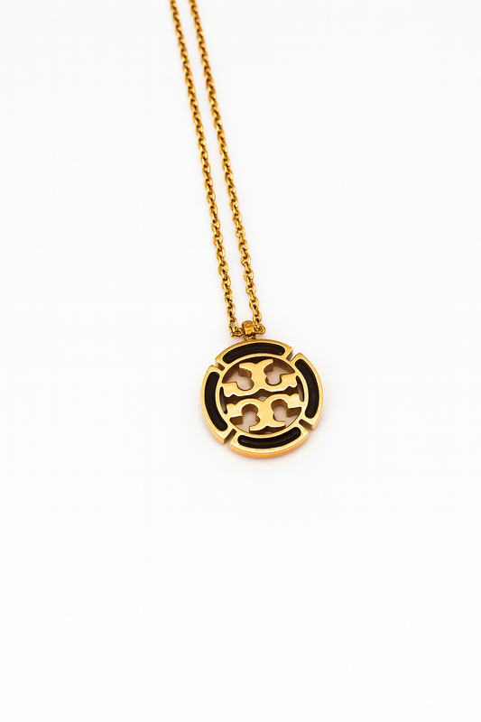 Elegant Gold-Tone Logo Stud Earrings & Necklace