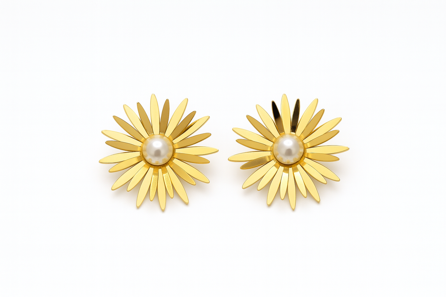 Golden Daisy Pearl Stud Earrings