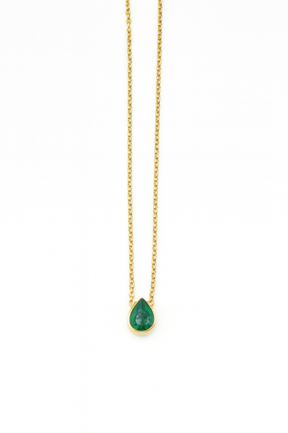 Elegant Teardrop Green Gemstone Pendant Necklace in Gold
