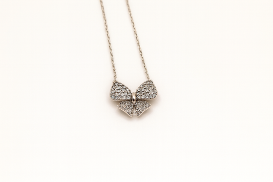 Elegant Bow Pendant Necklace with Sparkling CZ Stones