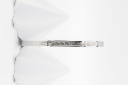 Classic Greek Key Silver Bangle