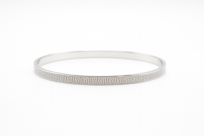 Classic Greek Key Silver Bangle