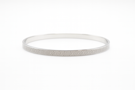 Classic Greek Key Silver Bangle