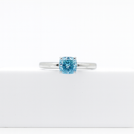 Fancy Vivid Blue Diamond Ring 14k White Gold (US Size 7)